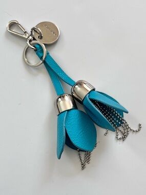 Nine West Leather 3D Flower Keychain Bag Charm Blue